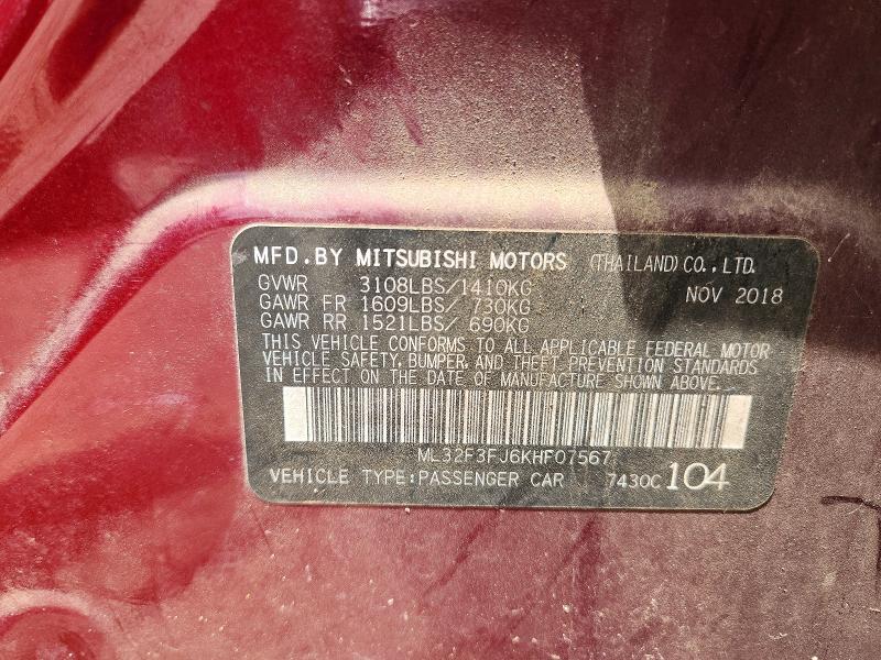 Продаж на аукціоні авто 2019 Mitsubishi Mirage, vin: ML32F3FJ6KHF07567, номер лоту: 59808906