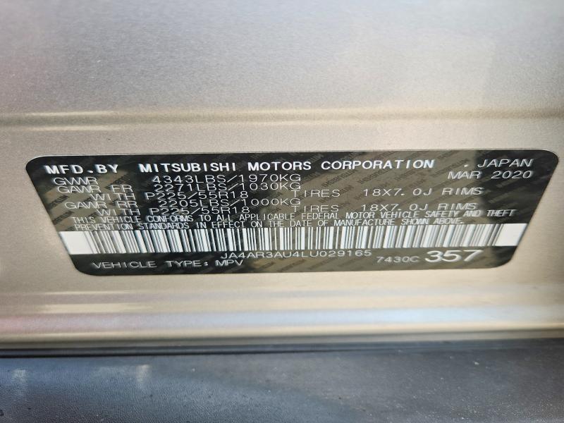 2020 Mitsubishi Outlander Sport მანქანა იყიდება აუქციონზე, vin: JA4AR3AU4LU029165, აუქციონის ნომერი: 62015796