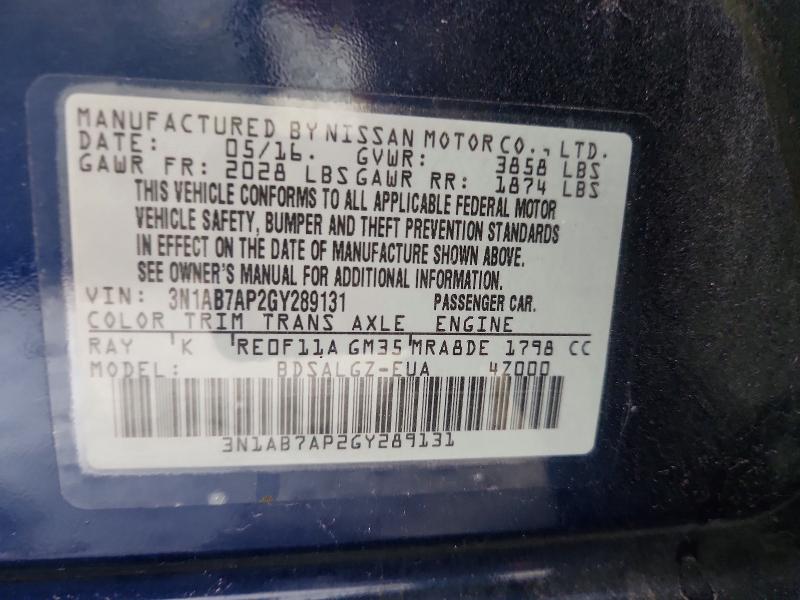 Aukcja sprzedaży 2016 Nissan Sentra, vin: 3N1AB7AP2GY289131, numer aukcji: 61114006