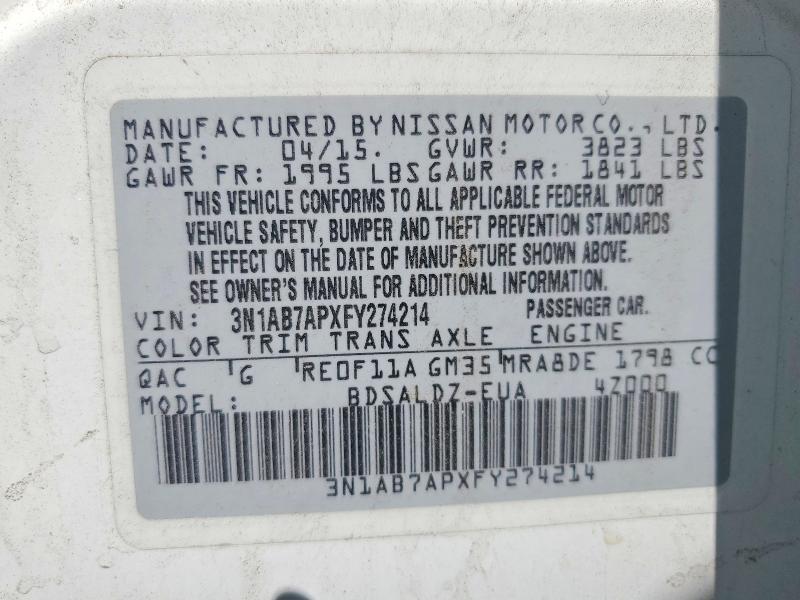 62066026 :رقم المزاد ، 3N1AB7APXFY274214 vin ، 2015 Nissan Sentra مزاد بيع