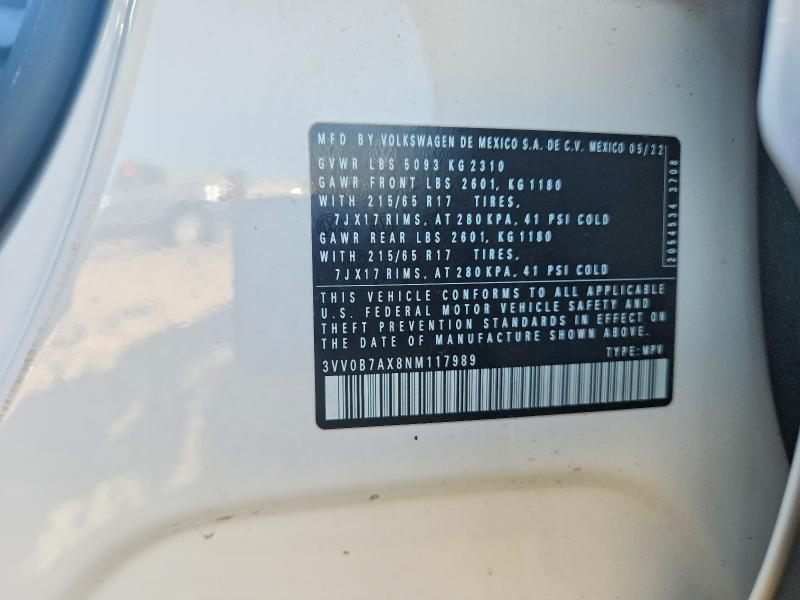 Aukcja sprzedaży 2022 Volkswagen Tiguan, vin: 3VV0B7AX8NM117989, numer aukcji: 59318566