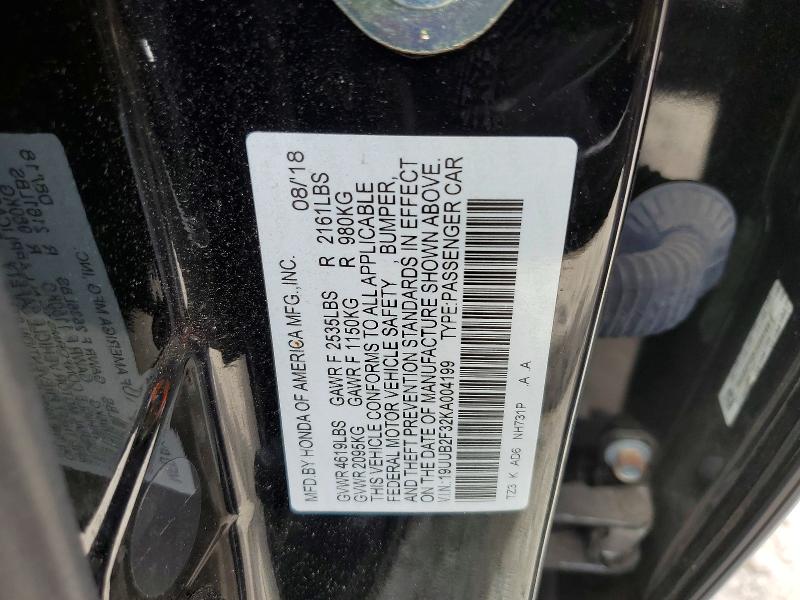 60440076 :رقم المزاد ، 19UUB2F32KA004199 vin ، 2019 Acura Tlx مزاد بيع