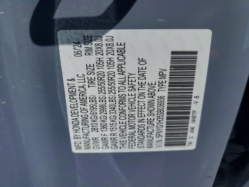 58403236 :رقم المزاد ، 5FNYG1H35SB036936 vin ، 2025 Honda Pilot مزاد بيع