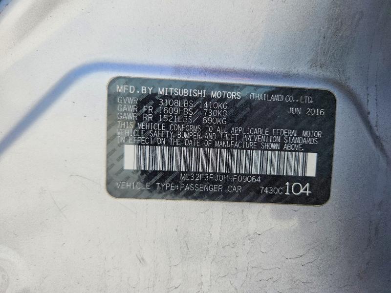 61418496 :رقم المزاد ، ML32F3FJ0HHF09064 vin ، 2017 Mitsubishi Mirage مزاد بيع