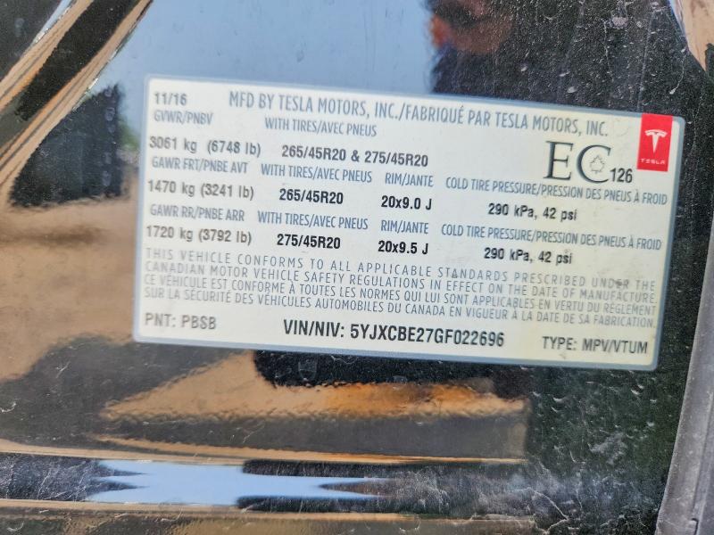 61735366 :رقم المزاد ، 5YJXCBE27GF022696 vin ، 2016 Tesla Model X مزاد بيع