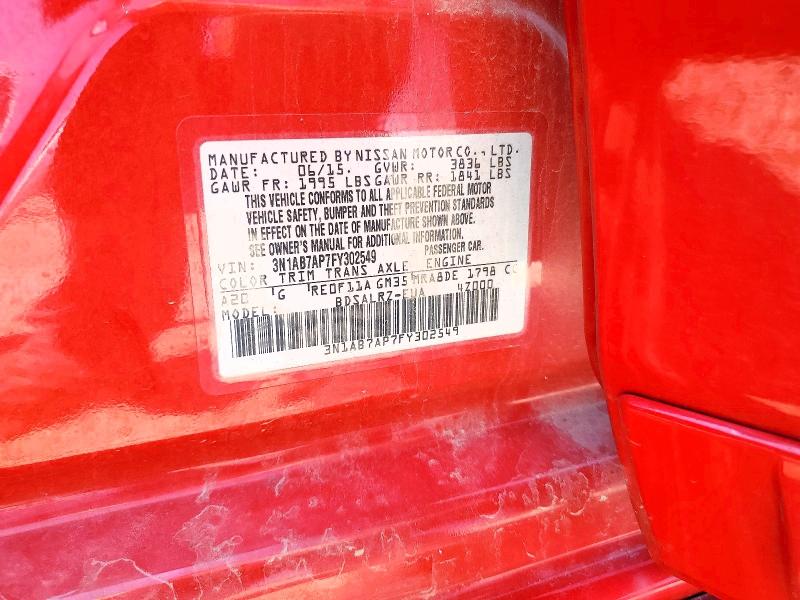 62836916 :رقم المزاد ، 3N1AB7AP7FY302549 vin ، 2015 Nissan Sentra مزاد بيع