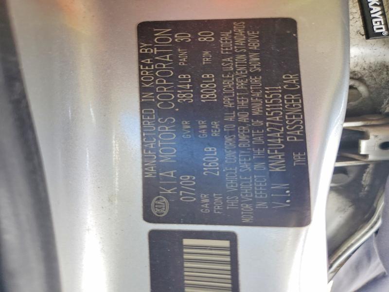 2010 Kia Forte მანქანა იყიდება აუქციონზე, vin: KNAFU4A27A5115511, აუქციონის ნომერი: 62412226