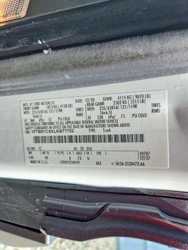 Aukcja sprzedaży 2020 Ford Transit, vin: 1FTBR1C8XLKB77752, numer aukcji: 62063226