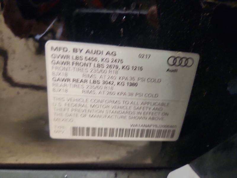 2018 Audi Q5 მანქანა იყიდება აუქციონზე, vin: WA1ANAFY5J2006465, აუქციონის ნომერი: 63364626