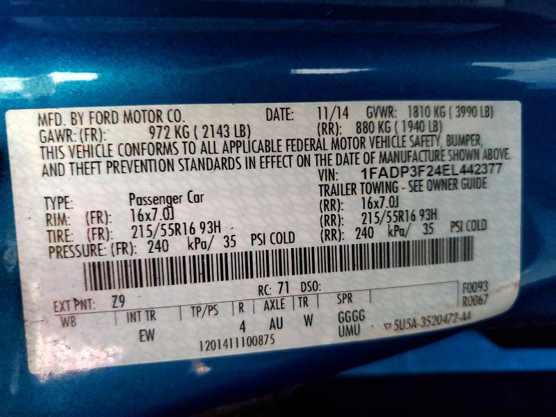 Продаж на аукціоні авто 2014 Ford Focus, vin: 1FADP3F24EL442377, номер лоту: 62713186