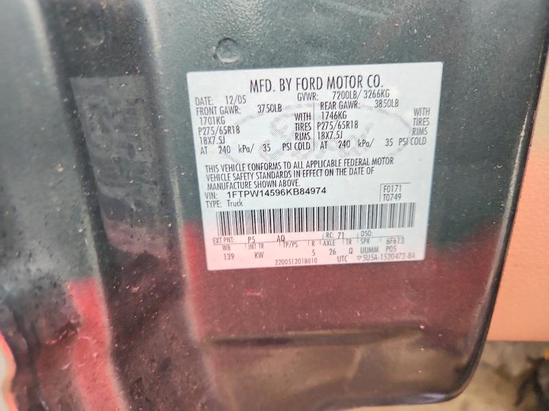 2006 Ford F150 მანქანა იყიდება აუქციონზე, vin: 1FTPW14596KB84974, აუქციონის ნომერი: 61796566