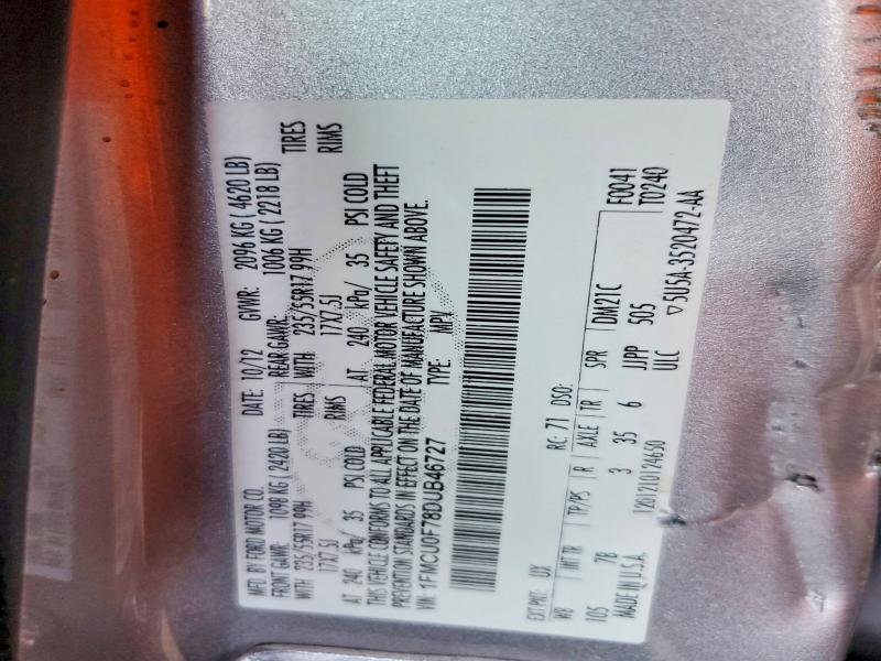 2013 Ford Escape მანქანა იყიდება აუქციონზე, vin: 1FMCU0F78DUB46727, აუქციონის ნომერი: 61565196