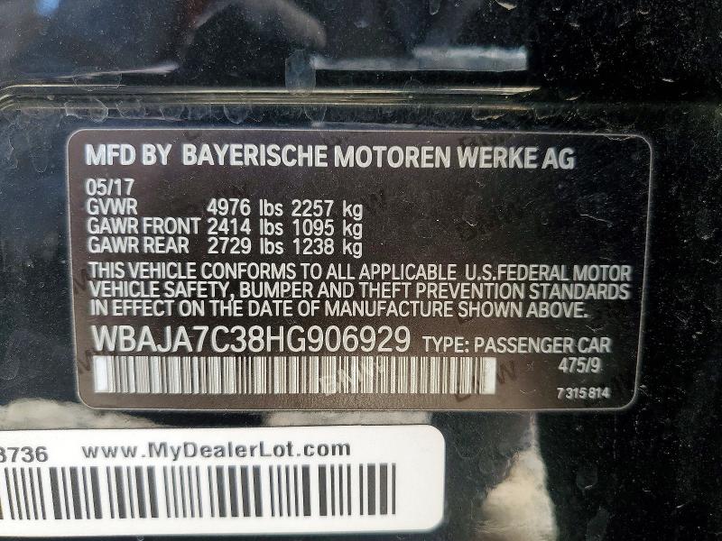 2017 Bmw 530 მანქანა იყიდება აუქციონზე, vin: WBAJA7C38HG906929, აუქციონის ნომერი: 61321456