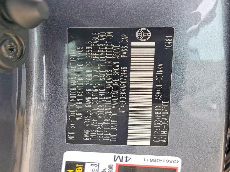Auction sale of the 2010 Toyota Camry, vin: 4T4BF3EK4AR072446, lot number: 62830526