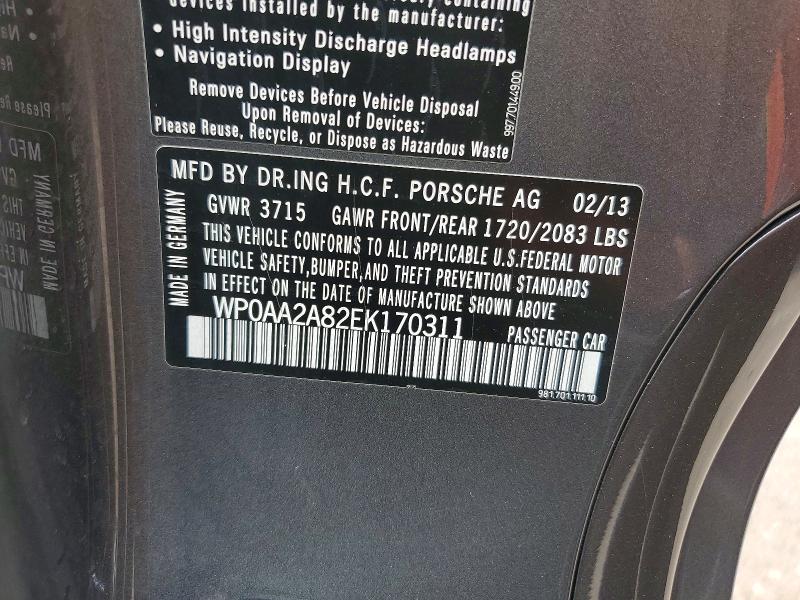 61700996 :رقم المزاد ، WP0AA2A82EK170311 vin ، 2014 Porsche Cayman مزاد بيع