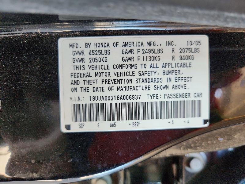 62409186 :رقم المزاد ، 19UUA66216A006937 vin ، 2006 Acura 3.2tl مزاد بيع