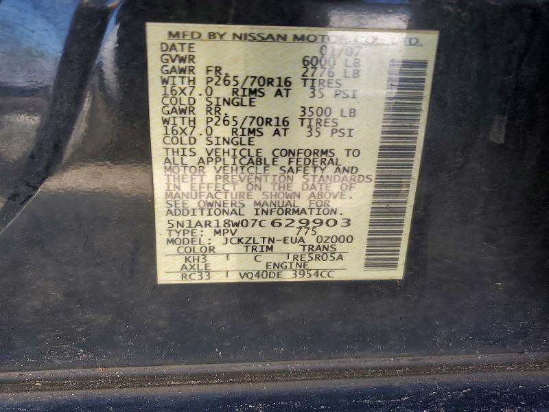 Aukcja sprzedaży 2007 Nissan Pathfinder, vin: 5N1AR18W07C629903, numer aukcji: 60480346
