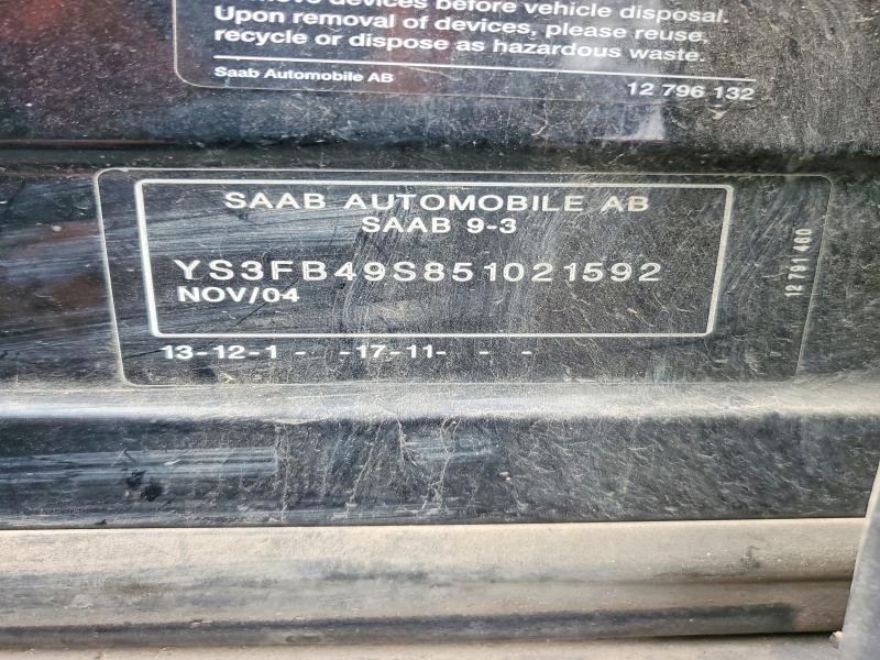 2005 Saab 9-3 მანქანა იყიდება აუქციონზე, vin: YS3FB49S851021592, აუქციონის ნომერი: 60080616