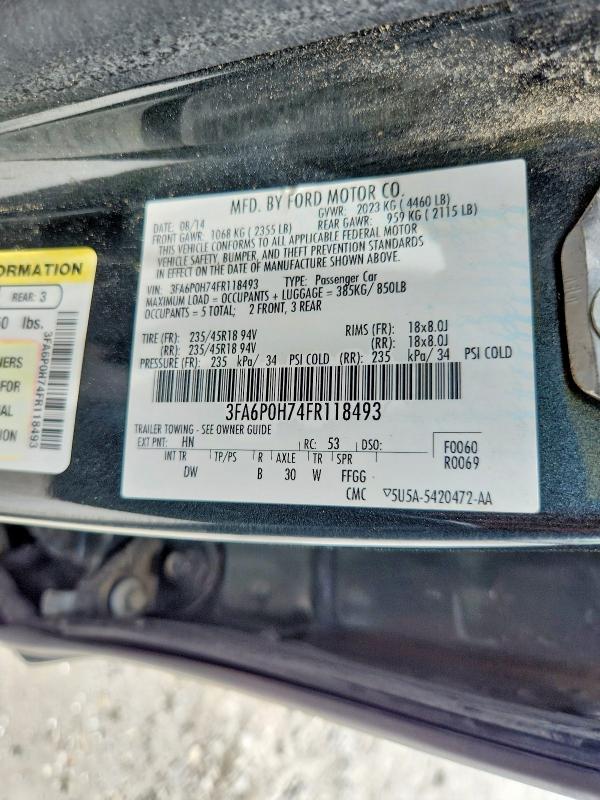 59399856 :رقم المزاد ، 3FA6P0H74FR118493 vin ، 2015 Ford Fusion مزاد بيع
