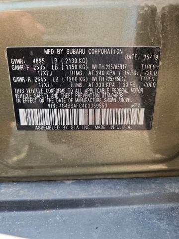 Продаж на аукціоні авто 2019 Subaru Outback, vin: 4S4BSAFC4K3359553, номер лоту: 59140056