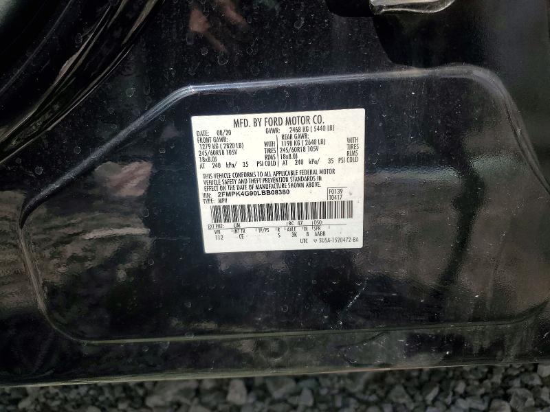 59909066 :رقم المزاد ، 2FMPK4G90LBB08380 vin ، 2020 Ford Edge مزاد بيع