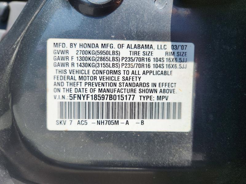 Aukcja sprzedaży 2007 Honda Pilot, vin: 5FNYF18597B015177, numer aukcji: 60430076
