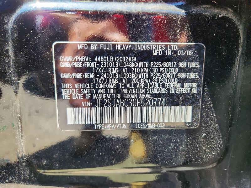 Aukcja sprzedaży 2016 Subaru Forester, vin: JF2SJABC3GH520774, numer aukcji: 60261066