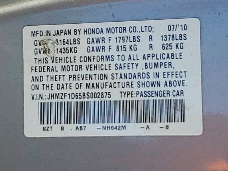 Продажа на аукционе авто 2011 Honda Cr-z, vin: JHMZF1D65BS002875, номер лота: 63385136