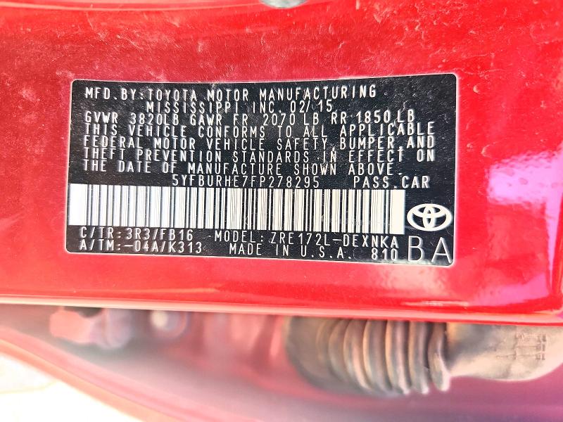Продажа на аукционе авто 2015 Toyota Corolla, vin: 5YFBURHE7FP278295, номер лота: 60030016