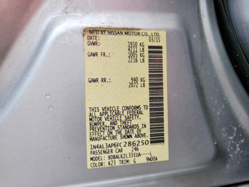 63163666 :رقم المزاد ، 1N4AL3AP6FC286250 vin ، 2015 Nissan Altima مزاد بيع