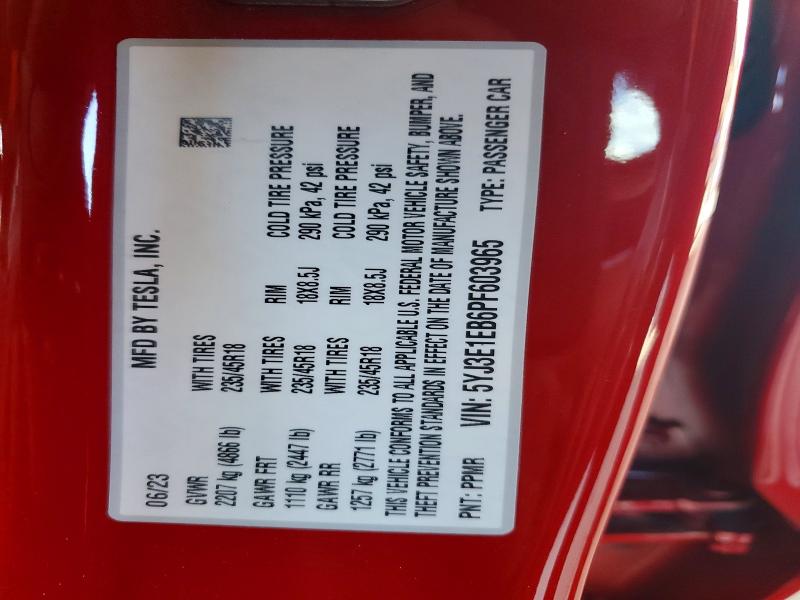 Aukcja sprzedaży 2023 Tesla Model 3, vin: 5YJ3E1EB6PF603965, numer aukcji: 62499266