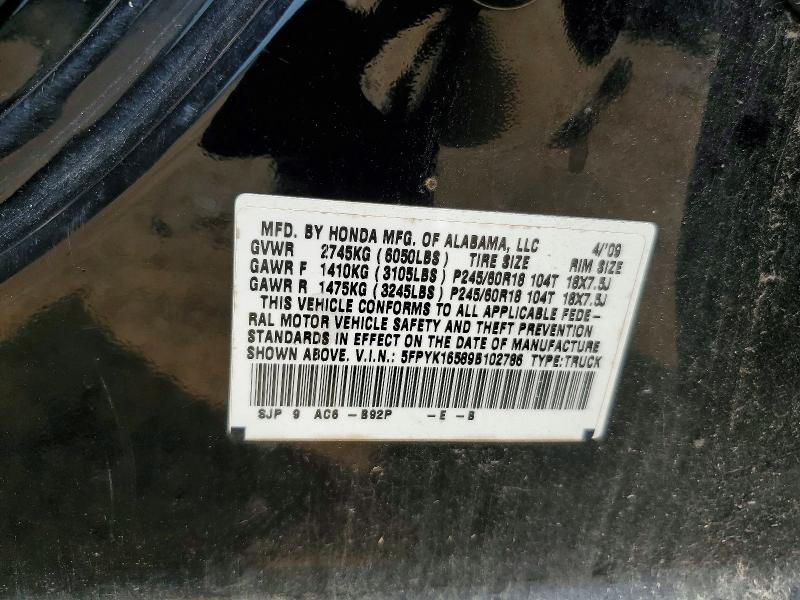 Aukcja sprzedaży 2009 Honda Ridgeline, vin: 5FPYK16589B102786, numer aukcji: 60858506