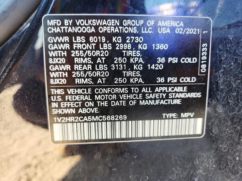 Продажа на аукционе авто 2021 Volkswagen Atlas, vin: 1V2HR2CA5MC568269, номер лота: 63119116