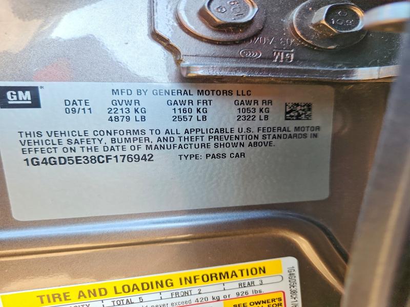 60842266 :رقم المزاد ، 1G4GD5E38CF176942 vin ، 2012 Buick Lacrosse مزاد بيع