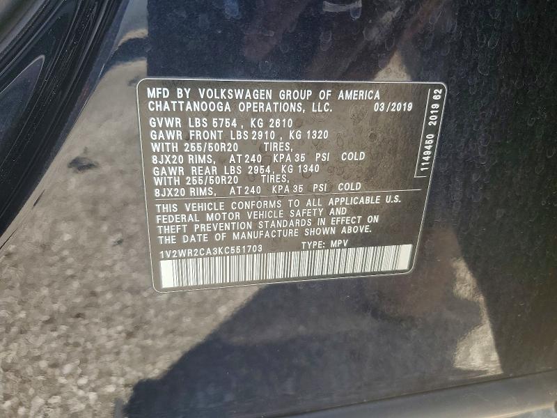 Aukcja sprzedaży 2019 Volkswagen Atlas, vin: 1V2WR2CA3KC551703, numer aukcji: 60787336