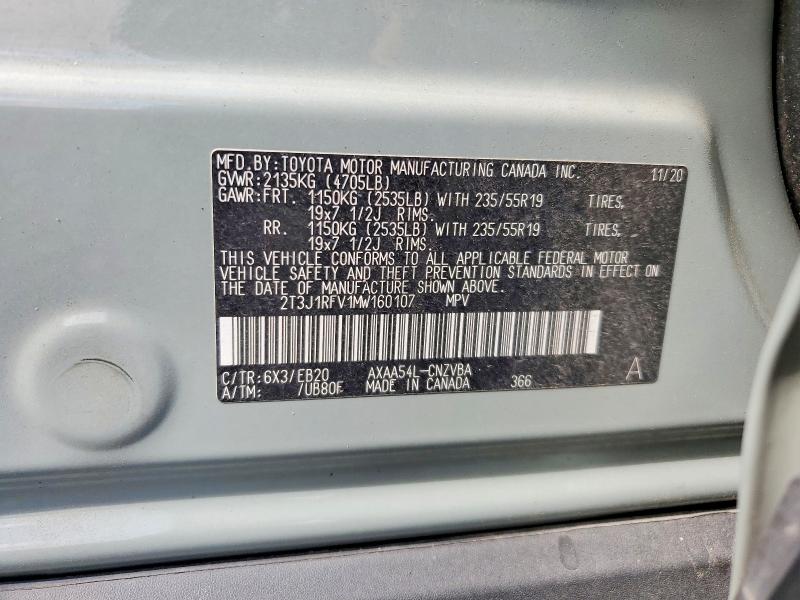 Продаж на аукціоні авто 2021 Toyota Rav4, vin: 2T3J1RFV1MW160107, номер лоту: 60750906