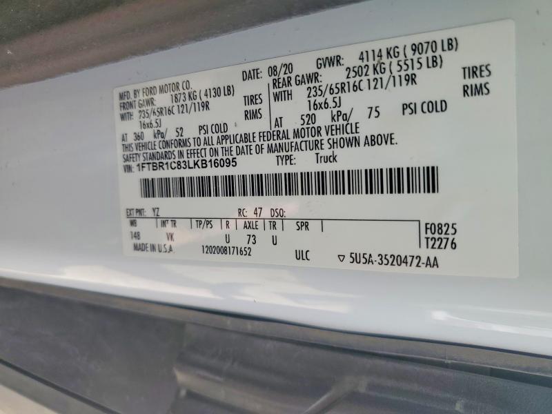 60806486 :رقم المزاد ، 1FTBR1C83LKB16095 vin ، 2020 Ford Transit مزاد بيع