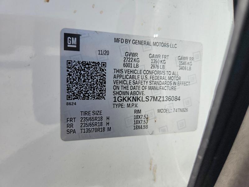 Aukcja sprzedaży 2021 Gmc Acadia, vin: 1GKKNKLS7MZ136084, numer aukcji: 62164226