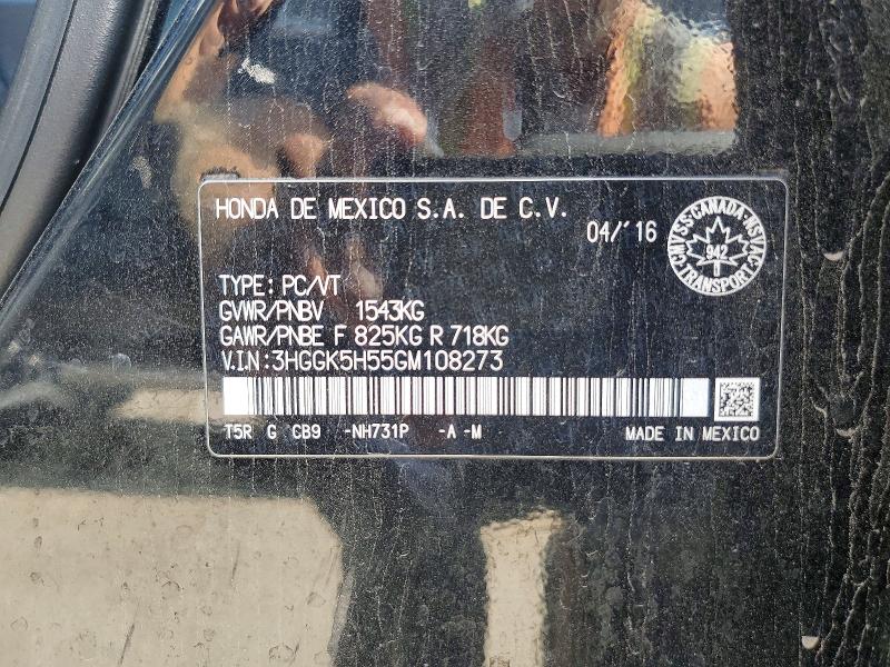2016 Honda Fit მანქანა იყიდება აუქციონზე, vin: 3HGGK5H55GM108273, აუქციონის ნომერი: 62602166