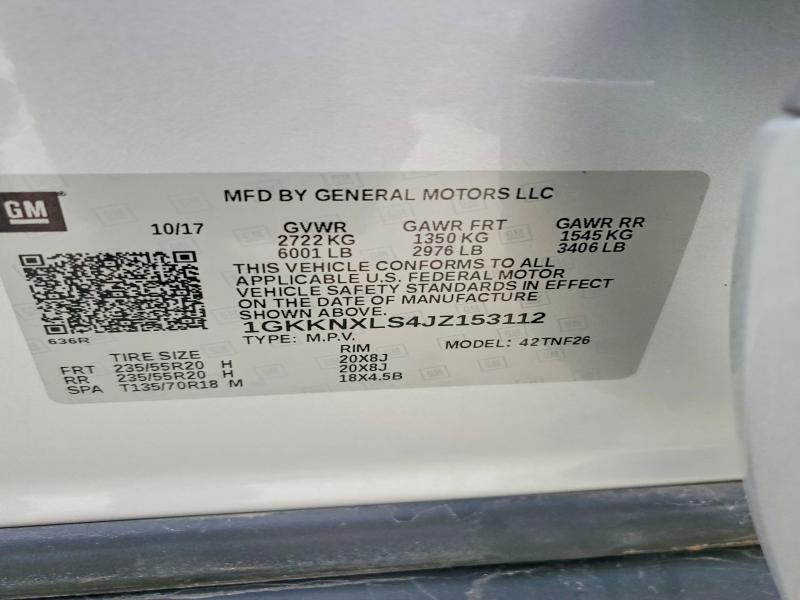 2018 Gmc Acadia მანქანა იყიდება აუქციონზე, vin: 1GKKNXLS4JZ153112, აუქციონის ნომერი: 60078776