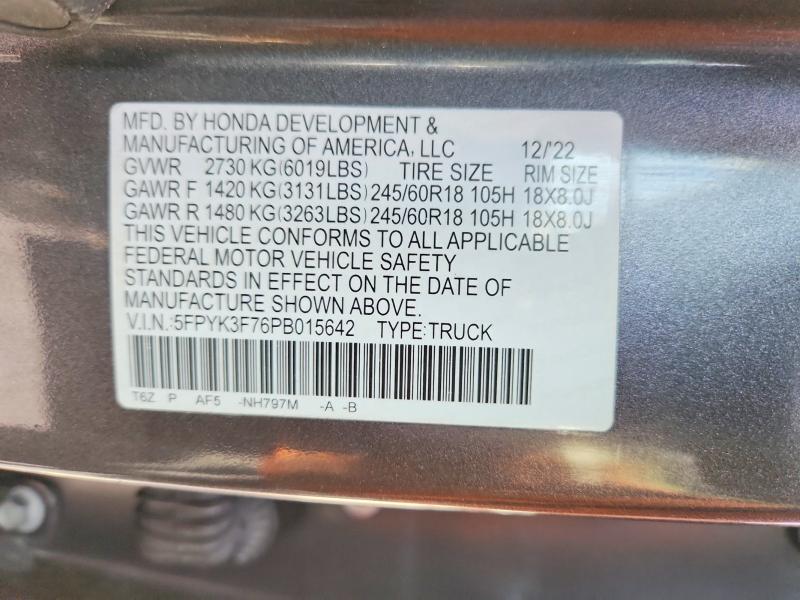 Продажа на аукционе авто 2023 Honda Ridgeline, vin: 5FPYK3F76PB015642, номер лота: 59894696