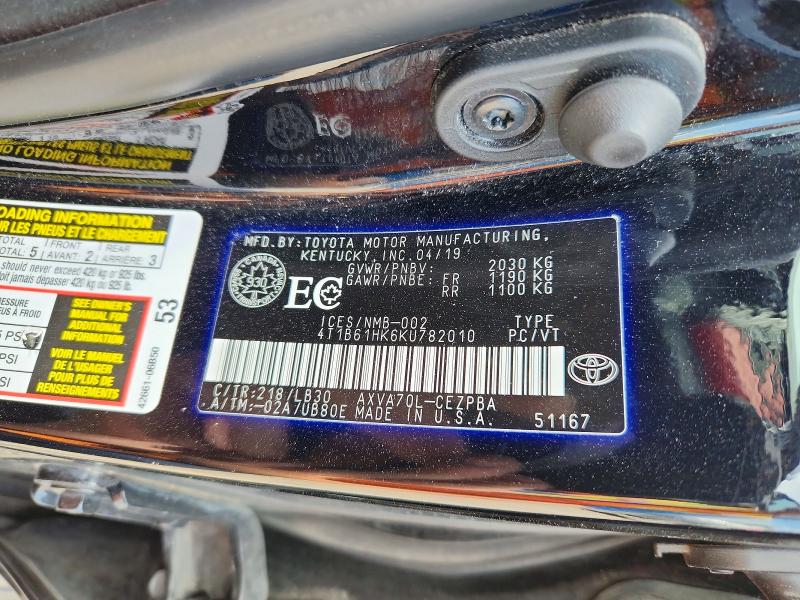 2019 Toyota Camry მანქანა იყიდება აუქციონზე, vin: 4T1B61HK6KU782010, აუქციონის ნომერი: 59618686
