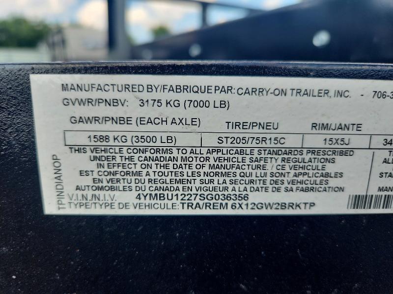 Продажа на аукционе авто 2025 Carry-on Unknown, vin: 4YMBU1227SG036356, номер лота: 60138386