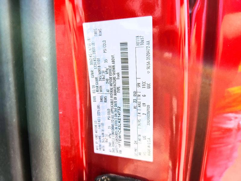 62805406 :رقم المزاد ، 1FTEW1C43LKE14732 vin ، 2020 Ford F150 مزاد بيع