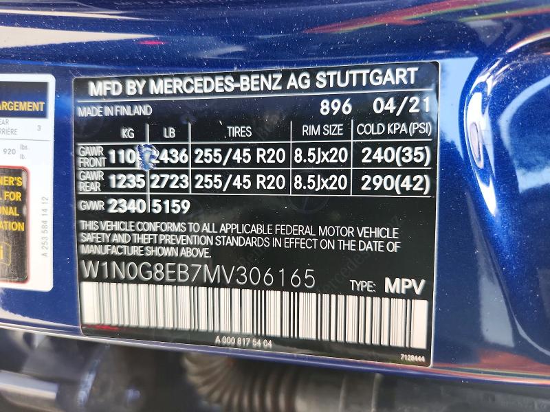 60872186 :رقم المزاد ، W1N0G8EB7MV306165 vin ، 2021 Mercedes-benz Glc مزاد بيع