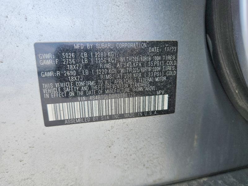2024 Subaru Outback მანქანა იყიდება აუქციონზე, vin: 4S4BTGLD0R3198125, აუქციონის ნომერი: 60671546
