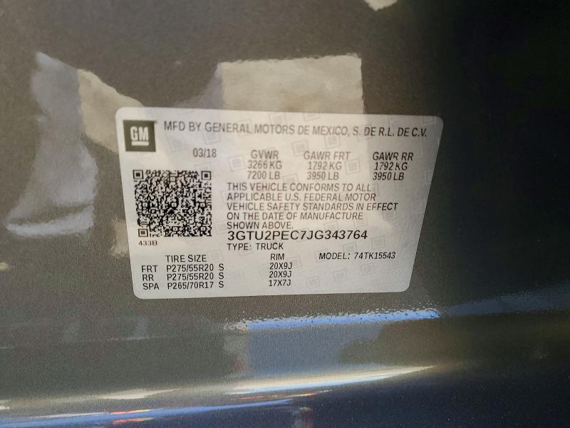 61393286 :رقم المزاد ، 3GTU2PEC7JG343764 vin ، 2018 Gmc Sierra مزاد بيع