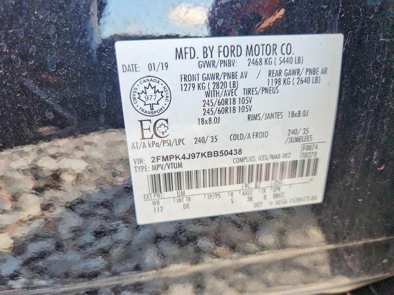 Продажа на аукционе авто 2019 Ford Edge, vin: 2FMPK4J97KBB50438, номер лота: 59734466