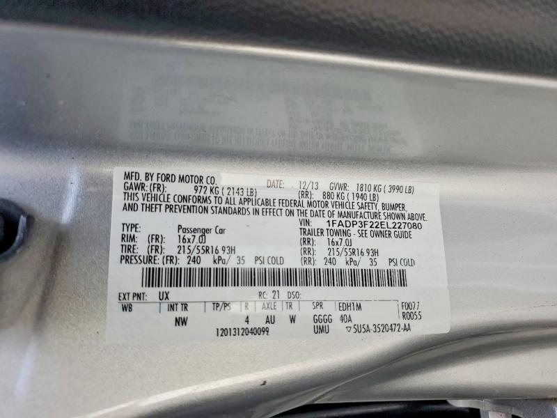 61305626 :رقم المزاد ، 1FADP3F22EL227080 vin ، 2014 Ford Focus مزاد بيع