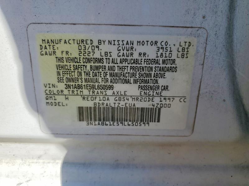 Aukcja sprzedaży 2009 Nissan Sentra, vin: 3N1AB61E59L650599, numer aukcji: 59741286